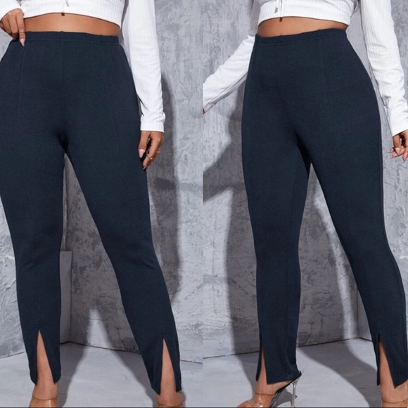 Plus size black stretchy split hem pants - Picture 3 of 15